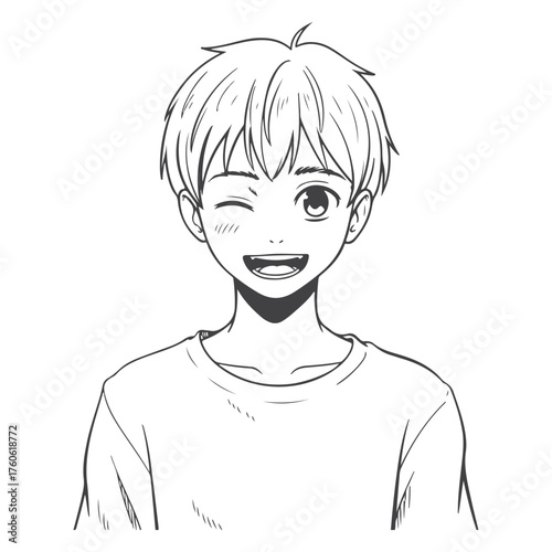 Anime Character Line Art with Tousled Hair 