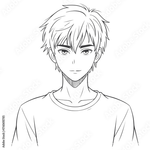 Anime Character Line Art with Tousled Hair 