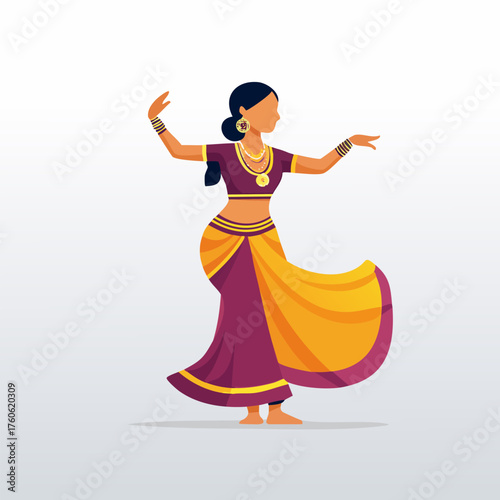 Graceful Indian Woman Performing a Traditional Classical Dance.