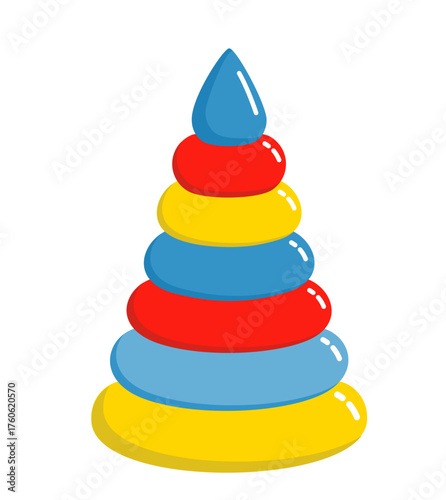 Childrens pyramid. Bright color children s illustration. A toy for the development of logic. Ring stacker toy icon
