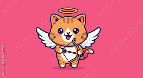 Adorable Cat Cupid with Wings and Bow Arrow - Valentine's Day Love Character Illustration
