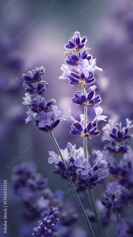 Fototapeta premium Beautiful Lavender Flowers Blooming in a Soft Purple Garden Setting During the Spring Season