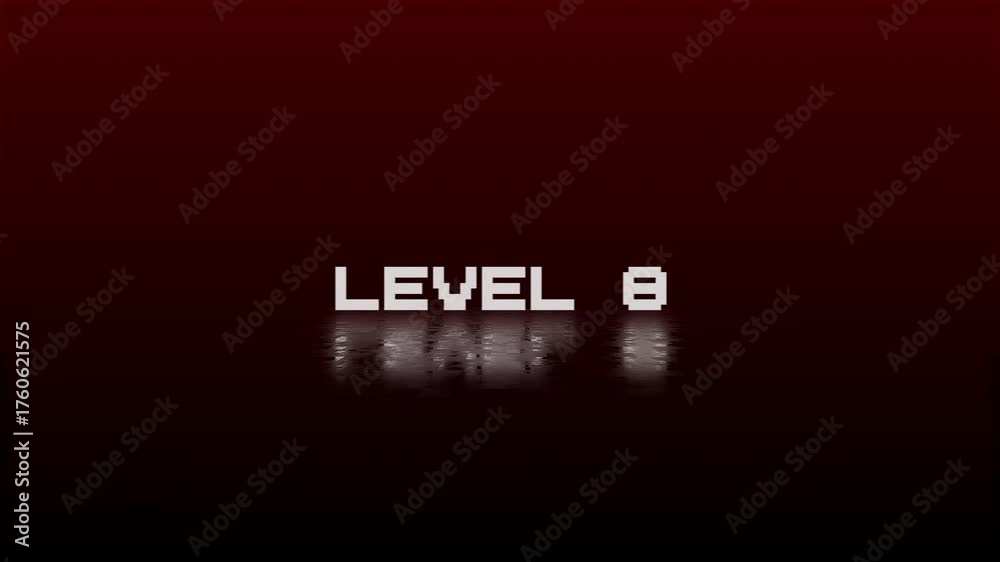 level 8 animation of looped text with glitch effect on black background ...