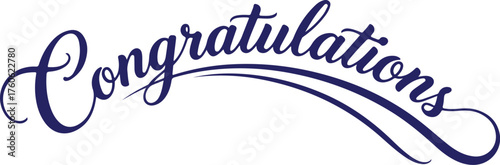 Vector art of elegant navy blue script text that says congratulations isolated on a
