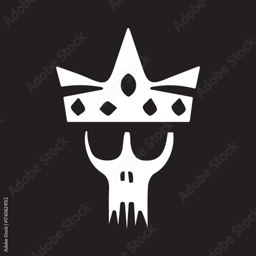 Minimalist skull emblem with three-pointed crown and diamond details