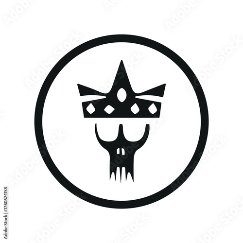 Monochrome skull icon representing death, royalty, and mysticism