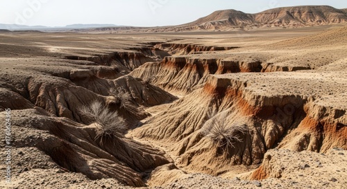 Fototapeta Naklejka Na Ścianę i Meble -  Desert landscape with sand dunes and rocky outcrops.