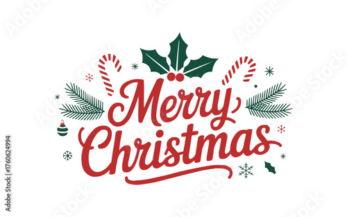 Charming Merry Christmas wishes with festive candy canes and pine sprigs for joyful holiday greetings, marketing, and seasonal designs that evoke happiness