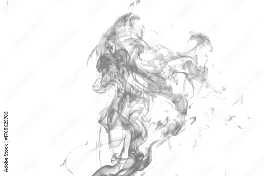 Fototapeta premium Graceful Swirls of Smoke Rising, Abstract Vapor on a Clean White Background