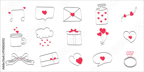 Hand Drawn Love and Valentine Elements Collection Set