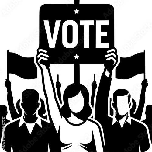 A Call for Civic Duty: A collective of citizens championing their democratic rights, as they hold up bold signs that declare a rallying cry for the crucial act of VOTE. 