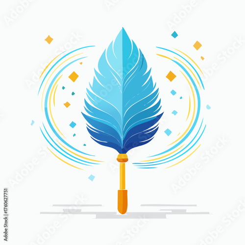 Blue feather duster cleaning tool for dusting surfaces and objects.