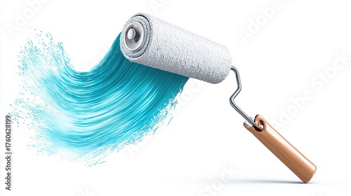 Paint roller applying blue stroke in motion