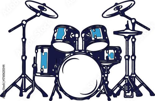 Drum set vector illustration musical instrument outline isolated on white background for music concepts and graphic design