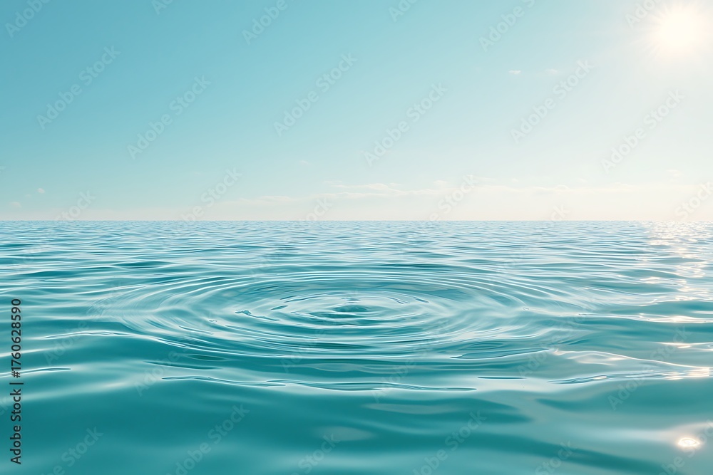 Naklejka premium Serene Ripples on Calm Ocean Water Under Clear Blue Sky and Bright Sunlight