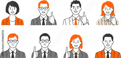 Minimalist line art portraits set diverse business people professional portraits headshots vector