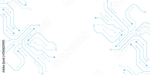 Technology blue circuit diagram on white background. High-tech circuit board connection system.Vector abstract technology on white background.