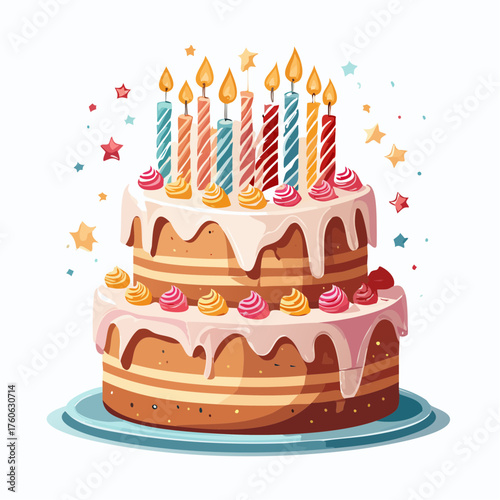 Ein festlicher Geburtstagskuchen mit bunten Kerzen