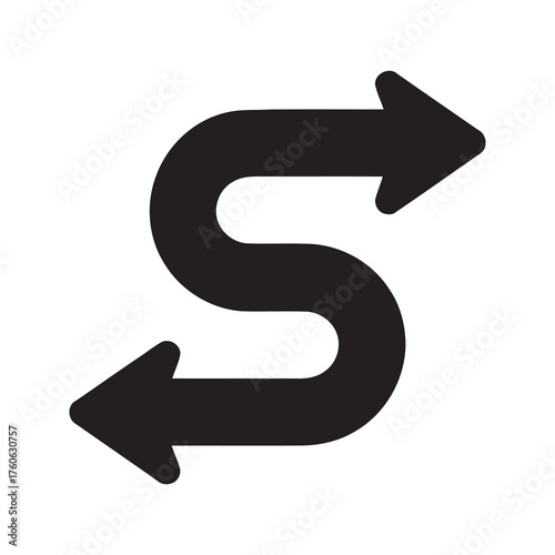 Winding arrow pointing left representing a change of direction a u turn maneuver or the concept of returning to a starting point