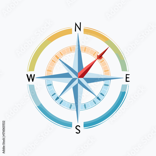 Colorful Compass Rose with North, South, East, West Indications.