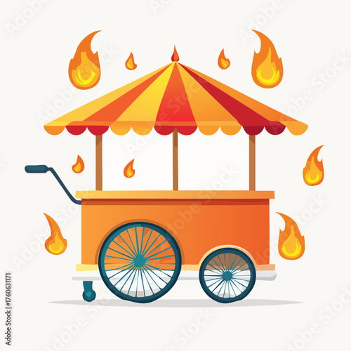 Colorful Food Cart with Flames - A Delicious Street Vendor.