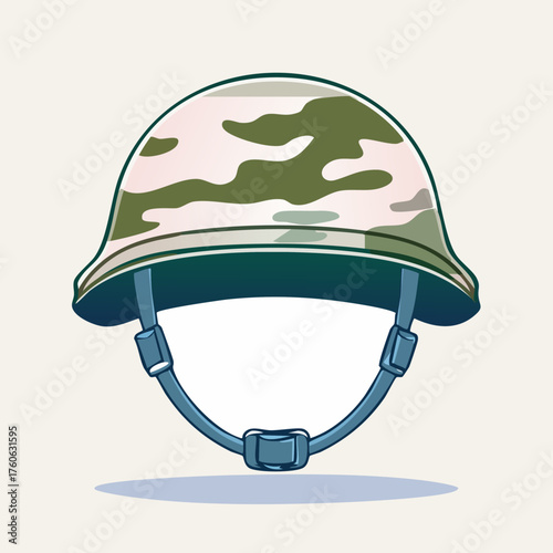 Military helmet with camouflage pattern for protection and safety.