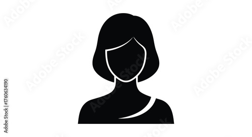 Stylized black silhouette of a woman s head and shoulders with a bob haircut and a simple strap top silhouette