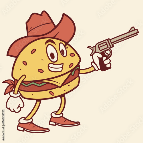 Burger Cowboy with a revolver gun.