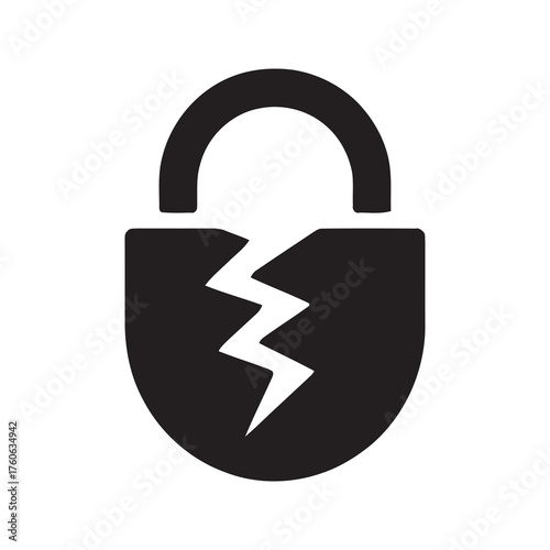 Broken padlock icon symbolizing security breach vulnerability and unauthorized access representing a critical failure in data protection