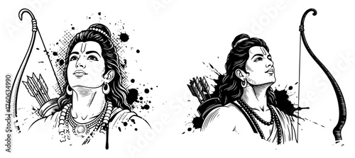Photos Lord Rama Archer Portraits with Bow Ink Splash Vector