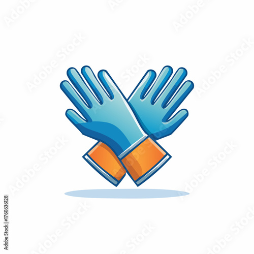 Blue and Orange Rubber Cleaning Gloves Crossed Icon.