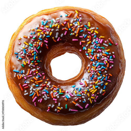 Colorful sprinkled glazed donut isolated on transparent background