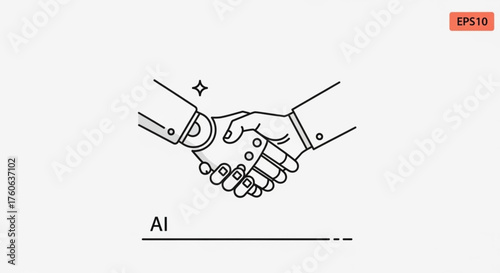 Handshake between a human and a robot symbolizes the collaboration between artificial intelligence and humanity in the modern era