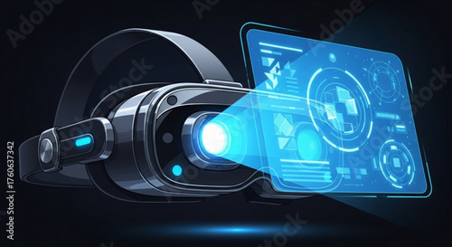 Virtual reality headset with futuristic interface isolated on, offering immersive experience and technological advancement in digital world
