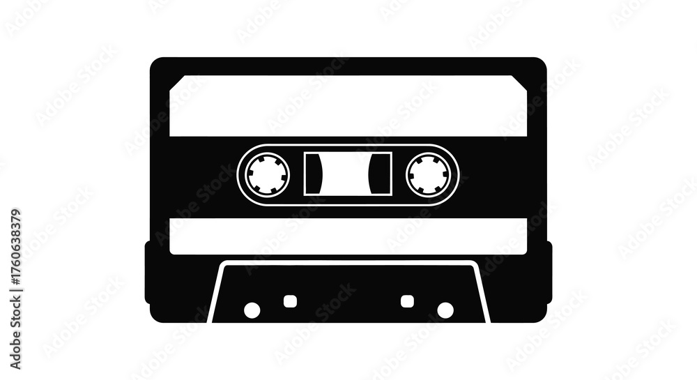 Fototapeta premium Retro audio cassette tape silhouette for music and nostalgia themes