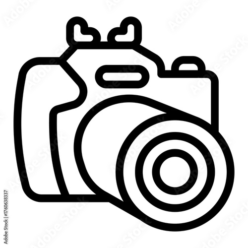 Camera with lenses for multi zoom line icon, optical equipment concept. Vector graphics. Photo camera sign on white background, style icon mobile or web design.