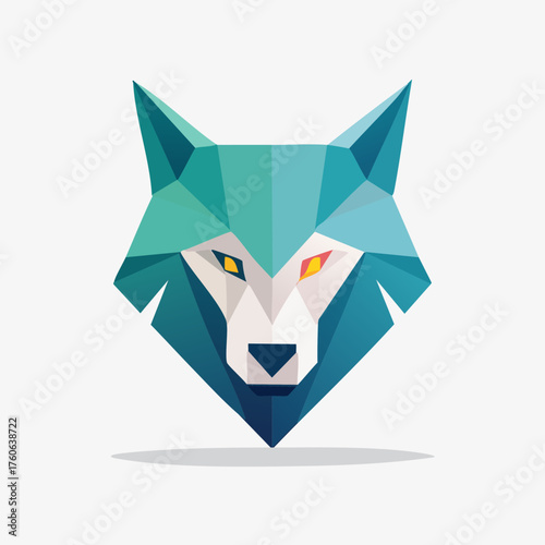 Geometric Wolf Head Logo Design with Sharp Angles and Teal Hues.