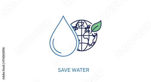 Save water concept with water drop and earth globe symbol of environmental protection and conservation of resources