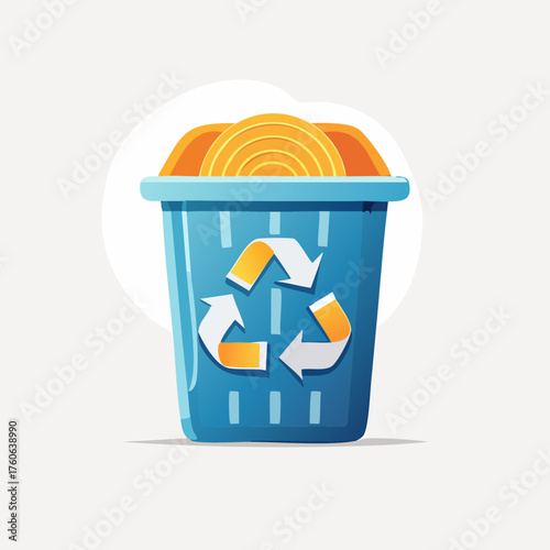 Recycling Bin Full of Coins Symbolizing Financial Waste.