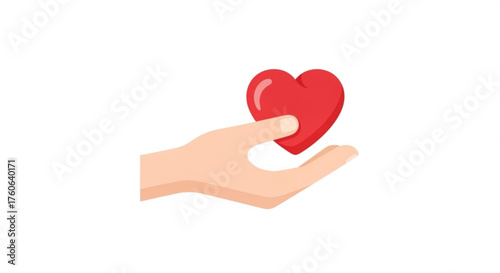 Hand holding red heart, love and care concept, donation and charity symbol, health and support, vector illustration