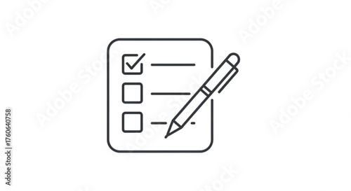 Checklist icon vector illustration of a survey, task list, or todo list with a pen, representing organization and productivity