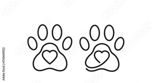 Two cute paw prints with hearts vector illustration of animal footprints for pet lovers, veterinary clinics, or animal shelters
