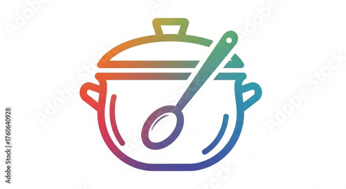 Colorful cooking pot with spoon vector illustration of kitchenware for cooking soup, stew, or other dishes symbol of home cooking