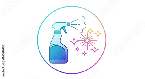Illustration of a cleaning spray bottle with sparkles, representing cleanliness and hygiene, concept for cleaning and disinfection