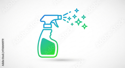 Illustration of a cleaning spray bottle with sparkles, representing cleanliness and hygiene, concept for cleaning and disinfection
