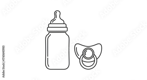 Baby bottle and pacifier, essential items for infant feeding and comfort, representing newborn care and parenting needs