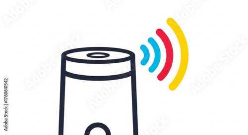 Smart speaker emitting colorful sound waves modern voice assistant device with wireless connection and artificial intelligence