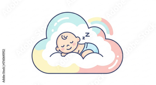 Cute baby sleeping on cloud newborn child dreaming sweet dreams vector illustration baby shower invitation, greeting card, or nursery decor