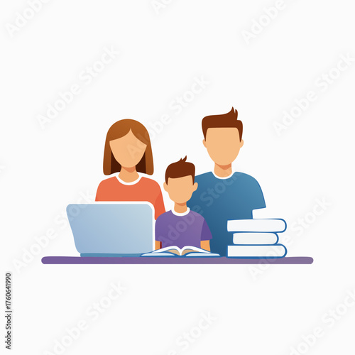 Family Learning Together with Technology and Books.