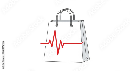 Shopping bag with a pulse line, , representing the vitality and health of retail business and consumer spending trends